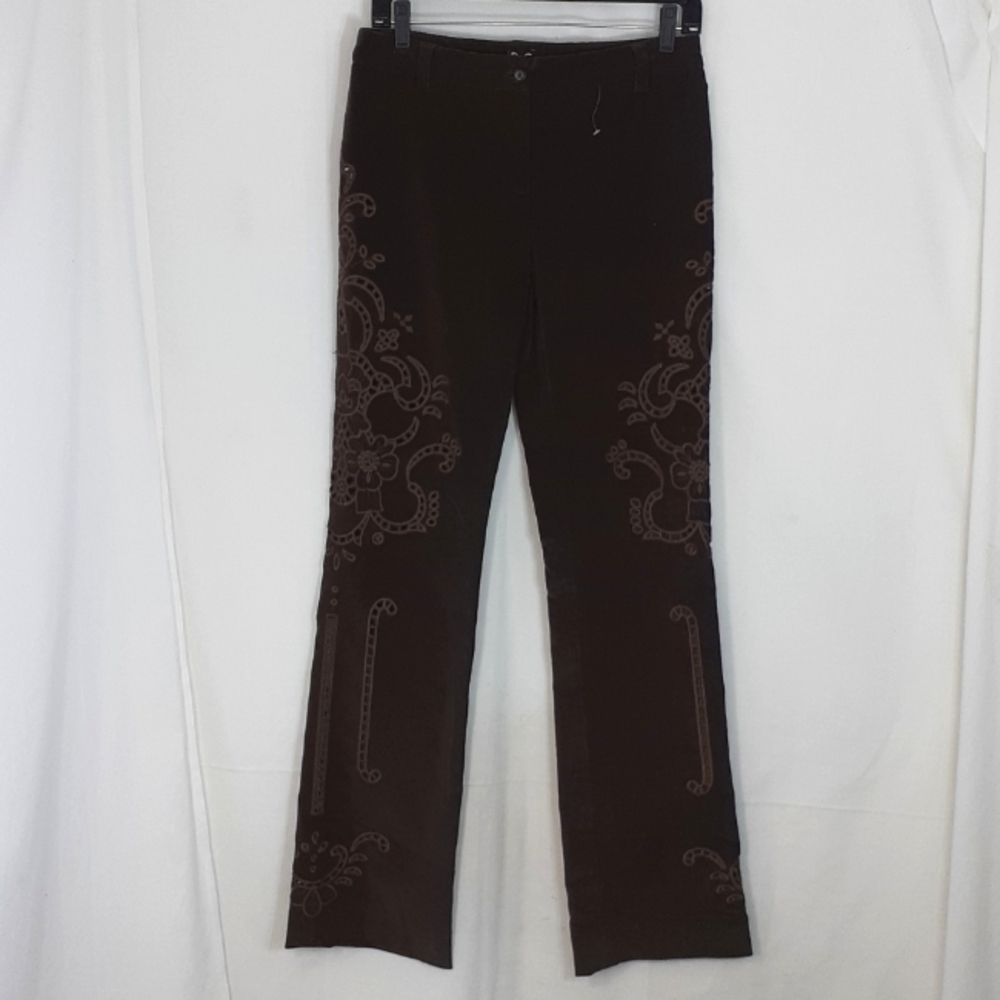 Dolce & Gabbana brown corduroy embroidered lace straight leg pants size 42